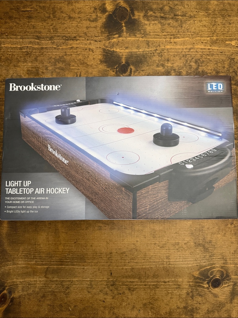 Brookstone Light Up Tabletop Air Hockey - White and Wood